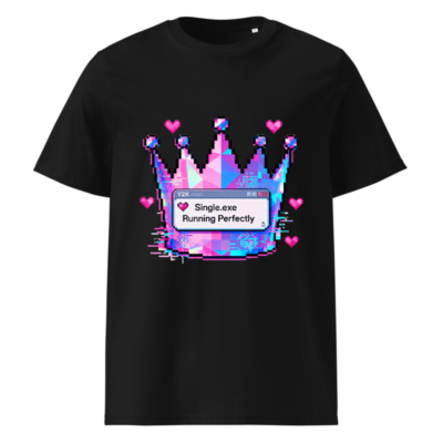 Unisex Organic Cotton T-Shirt | Pixel Crown 'Single.exe Running Perfectly' Design