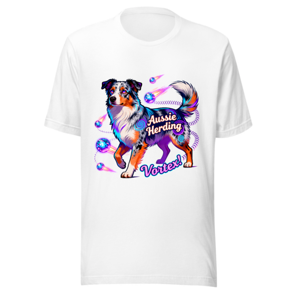 Aussie Herding Vortex! Unisex T-Shirt - Vibrant Australian Shepherd Graphic