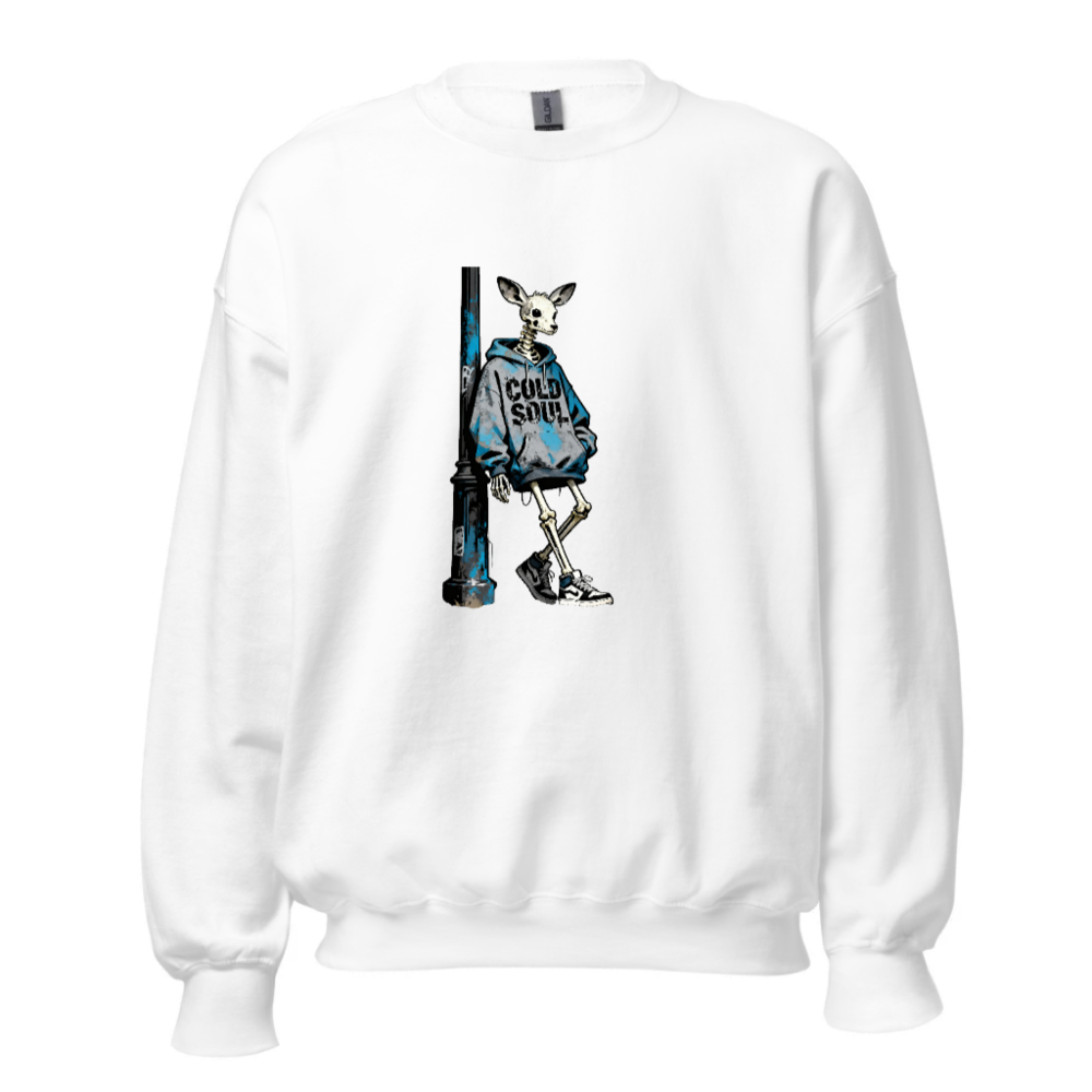 Unisex Crew Neck Sweatshirt - Cold Soul Skeleton Deer Graphic Hoodie