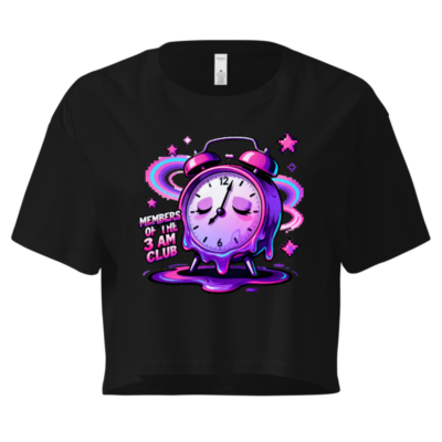 Women's Crop Top - Members of the 3 AM Club Alarm Clock Design, Purple Glitch Art