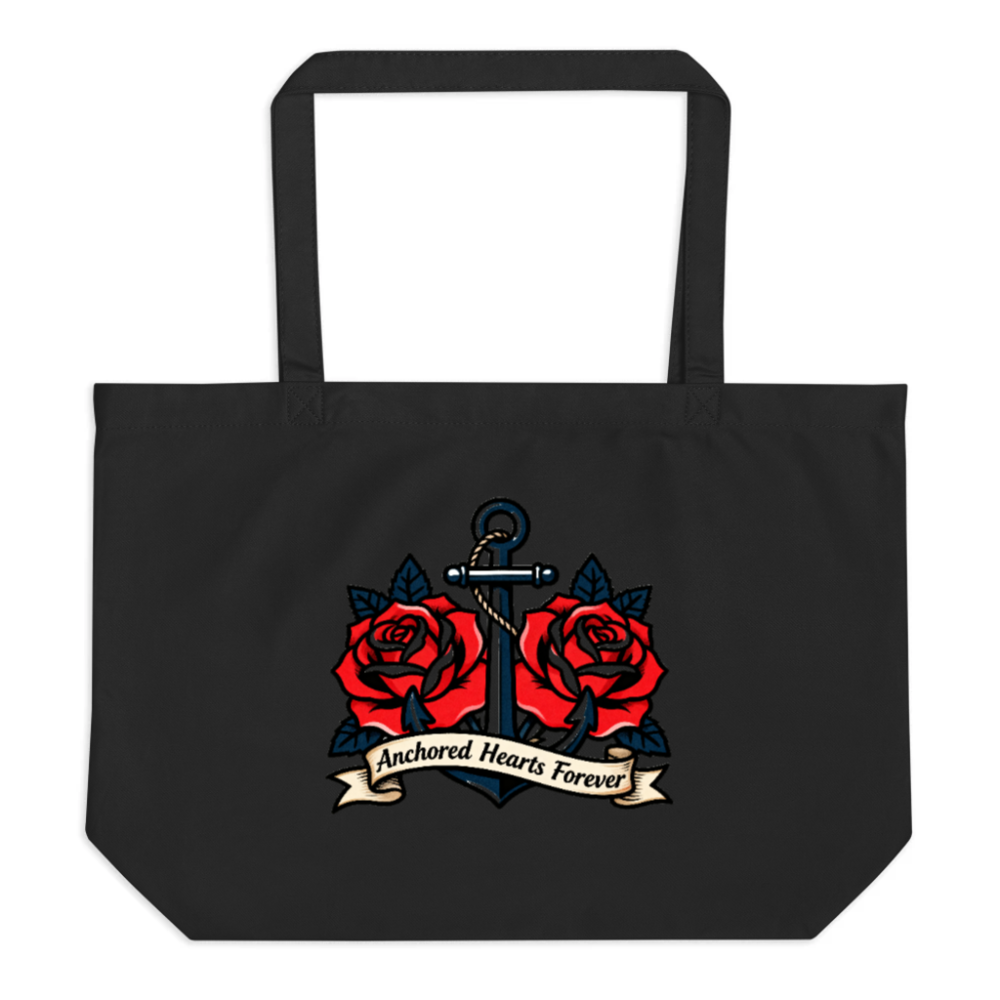 Organic Tote Bag with Anchor & Roses Design | Anchored Hearts Forever