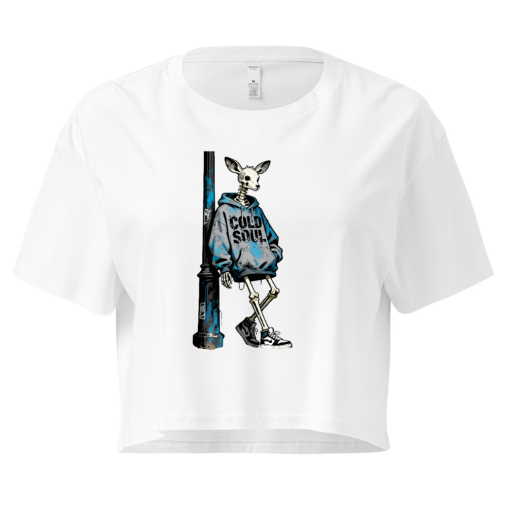 Women's Crop Top with Skeletal Deer Graphic & 'COLD SOUL' Hoodie Design