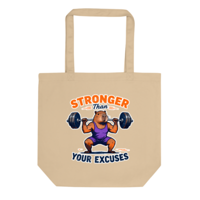 Eco Oyster Tote Bag | Stronger Than Your Excuses Capybara Workout Design