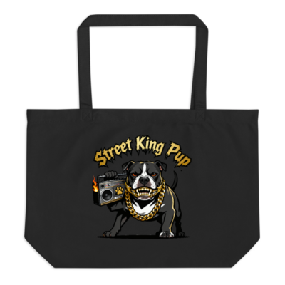 Street King Pup Organic Tote Bag - Large Black Eco-Friendly Tote