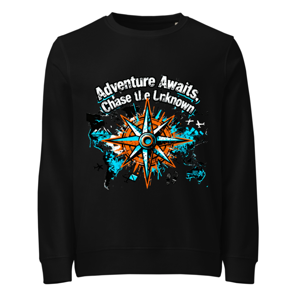 Unisex Organic Sweatshirt | Adventure Awaits, Chase the Unknown Compass Design
