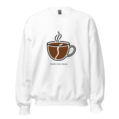 Unisex Crew Neck Sweatshirt | Breathe. Brew. Repeat. Coffee Cup Design