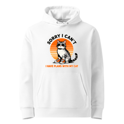 Unisex Eco Hoodie with Cat Design - 'Sorry I Can't, I Have Plans With My Cat' Vintage Sweatshirt