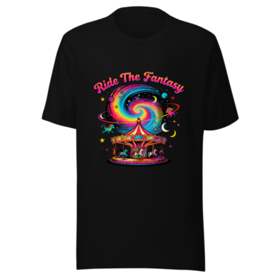 Unisex Staple T-Shirt - Ride The Fantasy Carousel Design, Vibrant Galaxy Print