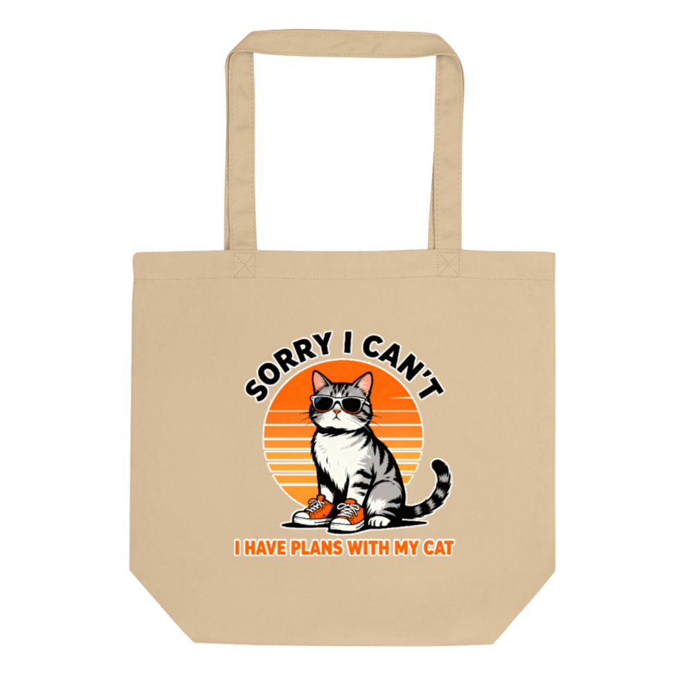 Eco Oyster Tote Bag | Sustainable Cotton Tote with 'Sorry I Can't' Cat Design