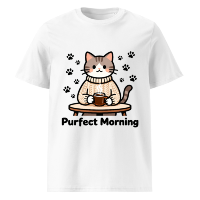 Unisex Organic Cotton T-Shirt - Purfect Morning Cat Coffee Design