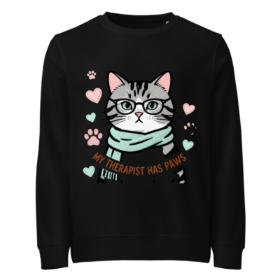 Unisex Organic Sweatshirt | My Therapist Has Paws Cat Graphic - Soft Eco-Friendly Crewneck