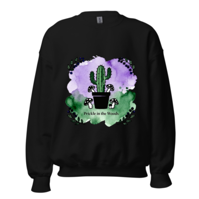 Prickle in the Woods Cactus Sweatshirt | Unisex Crew Neck | Purple Green Watercolor Design