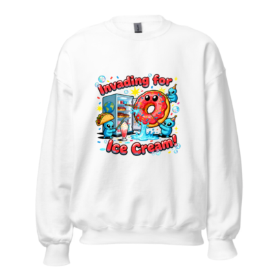 Unisex Crew Neck Sweatshirt: Invading for Ice Cream! Donut & Alien Graphic