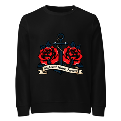 Unisex Organic Sweatshirt | Anchored Hearts Forever Anchor & Rose Design