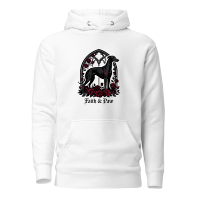 Unisex Faith & Paw Gothic Dog Hoodie - Black Greyhound, Red Roses, Gothic Arch Design