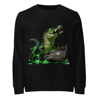 Unisex Organic Sweatshirt - Crocodile Ferryman of the Styx, Green Glow Design