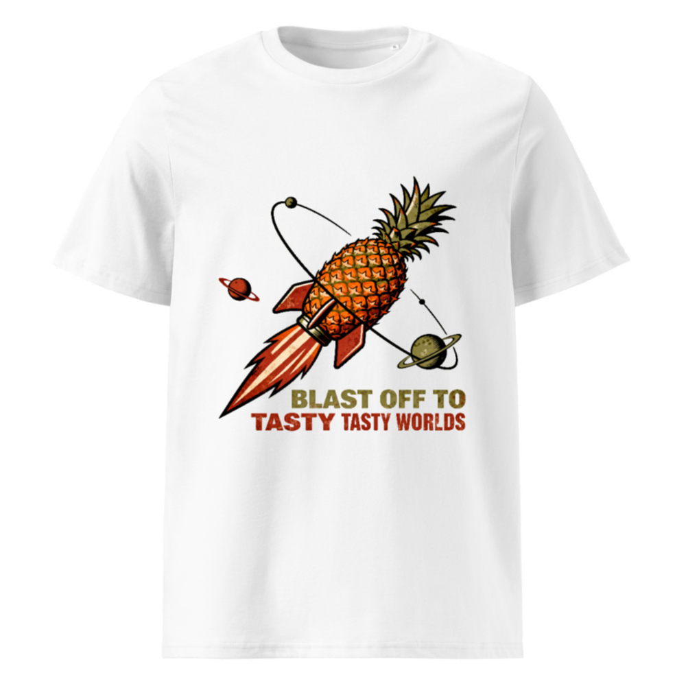 Pineapple Rocket T-Shirt - Blast Off to Tasty Tasty Worlds Unisex Organic Cotton Tee