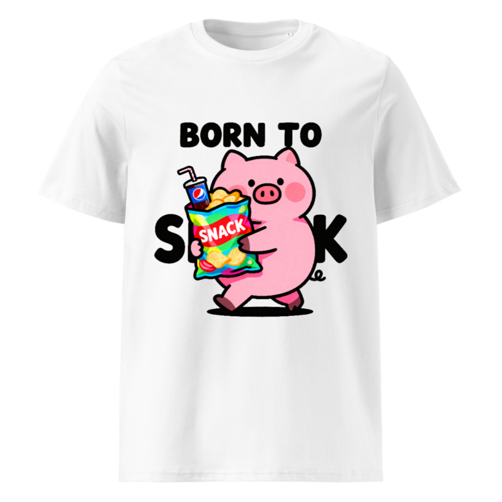 Unisex Organic Cotton T-Shirt - Born to Snack Pig with Chips & Pepsi