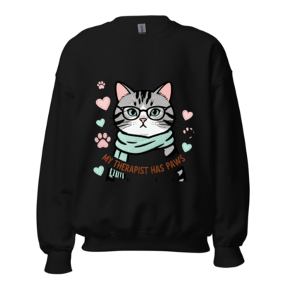 My Therapist Has Paws Cat Sweatshirt - Unisex Crew Neck, Soft Comfort Fit