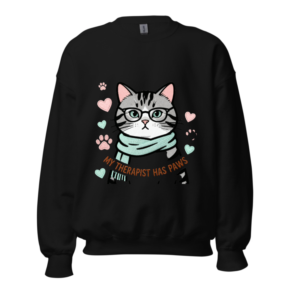 My Therapist Has Paws Cat Sweatshirt - Unisex Crew Neck, Soft Comfort Fit