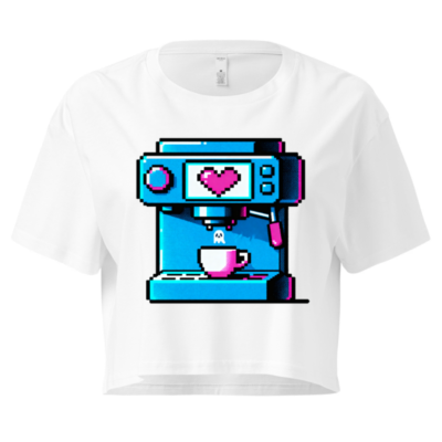 Pixel Art Coffee Machine Crop Top - Women's Short Sleeve White Tee
