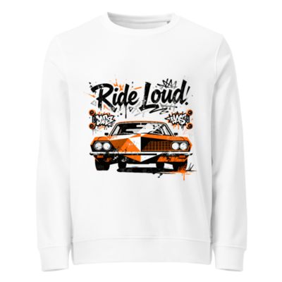 Unisex Organic Sweatshirt | Ride Loud! Orange & Black Classic Car Graphic