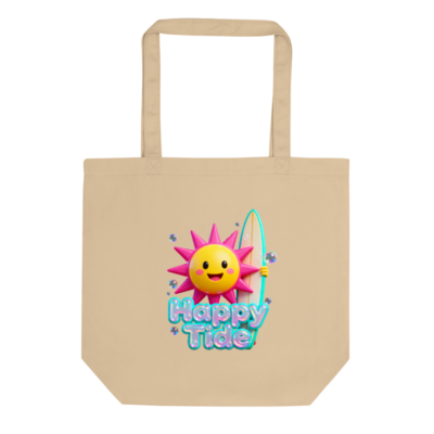 Eco Oyster Tote Bag | Happy Tide Sun Surf Design | Reusable Organic Cotton Tote