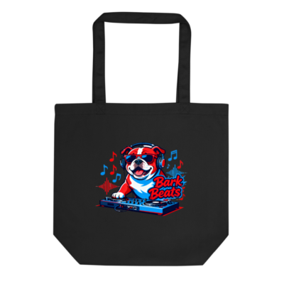 Eco Black Tote Bag | Bark Beats DJ Bulldog Design - Sustainable & Stylish