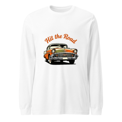 Hit the Road Classic Car Long Sleeve Tee - Unisex Orange & Green Vintage Muscle Shirt