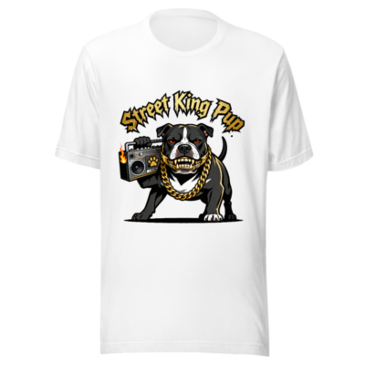 Street King Pup Unisex T-Shirt - Bold Bulldog with Boombox & Gold Chain
