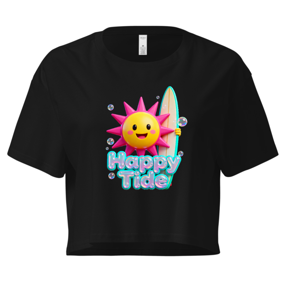 Women's Happy Tide Crop Top - Pink Sun Surf Graphic Tee