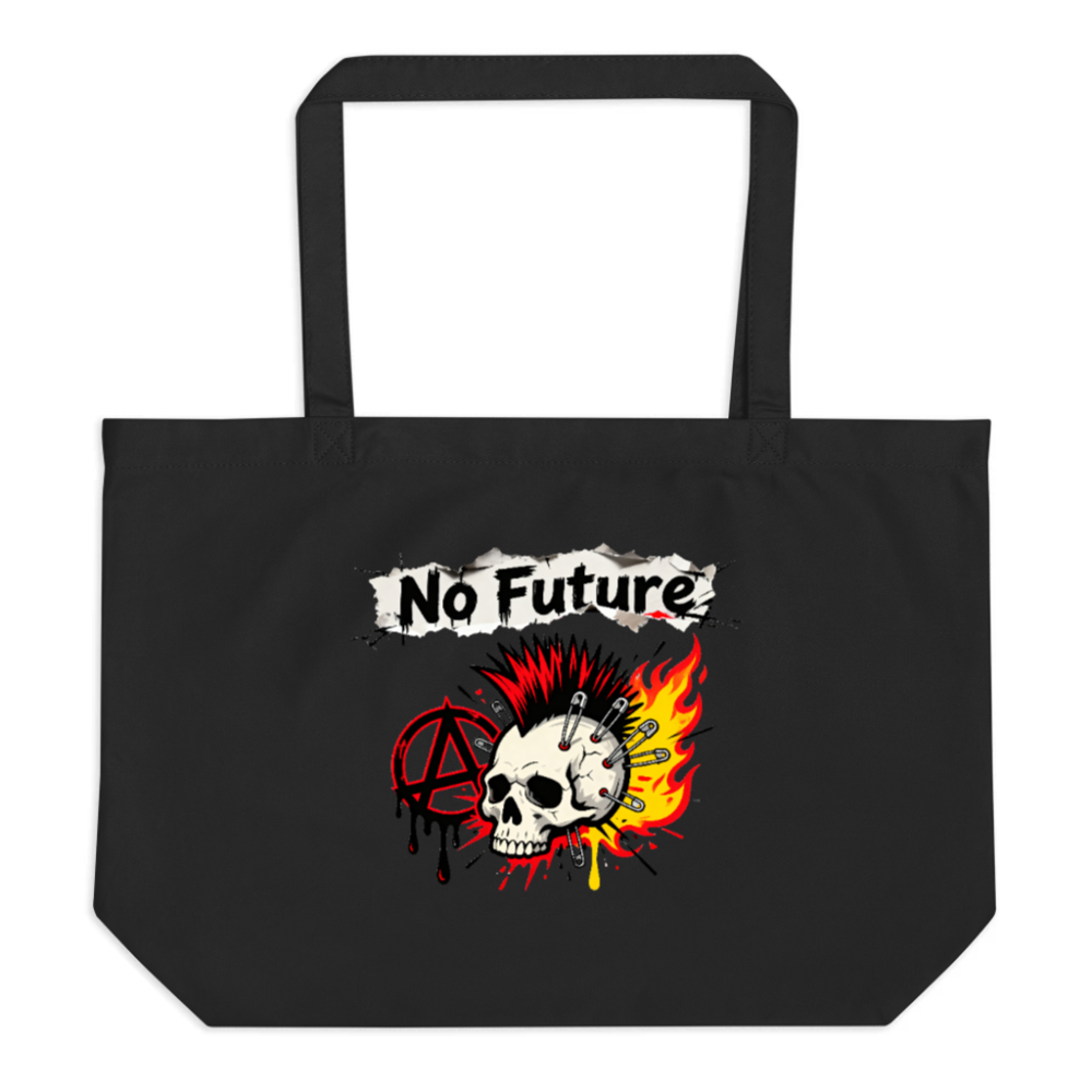 No Future Skull Tote Bag - Large Black Organic Cotton Tote