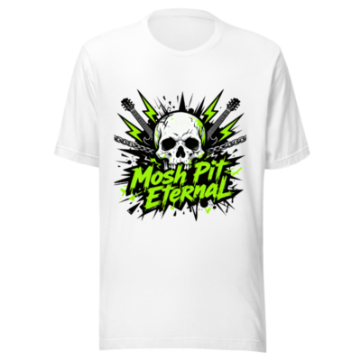 Mosh Pit Eternal Unisex T-Shirt - Skull & Guitar Design, Neon Green