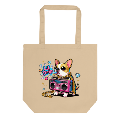 Eco Oyster Tote Bag | Lil Drip French Bulldog Boombox Design