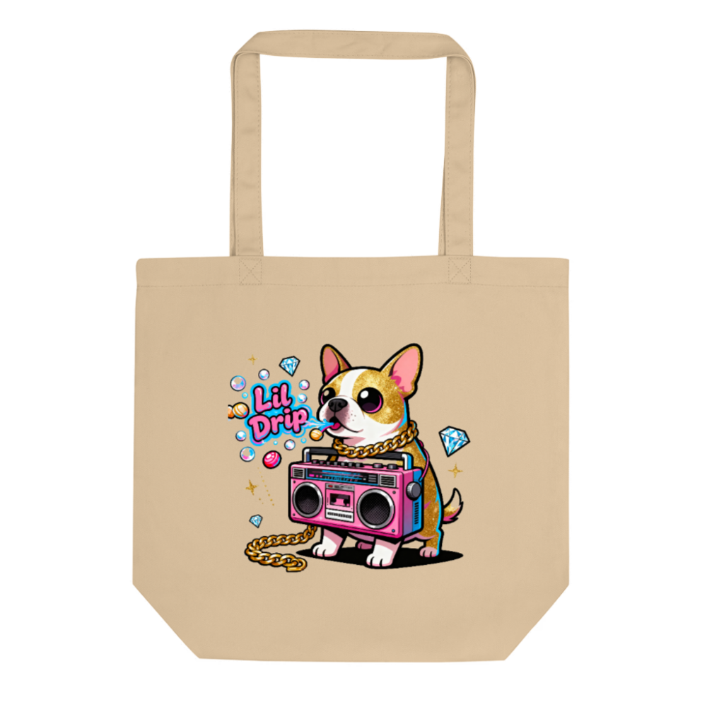 Eco Oyster Tote Bag | Lil Drip French Bulldog Boombox Design