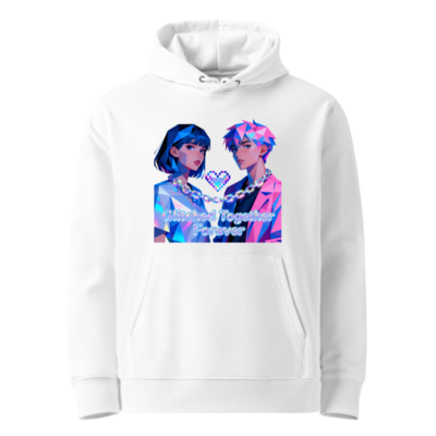 Glitched Together Forever Unisex Eco Hoodie - Pixel Art Design, Sustainable Soft Fabric