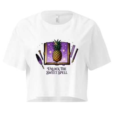 Women's Crop Top - Pineapple Spellbook Design, 'Unlock the Sweet Spell' | Purple Fantasy Tee