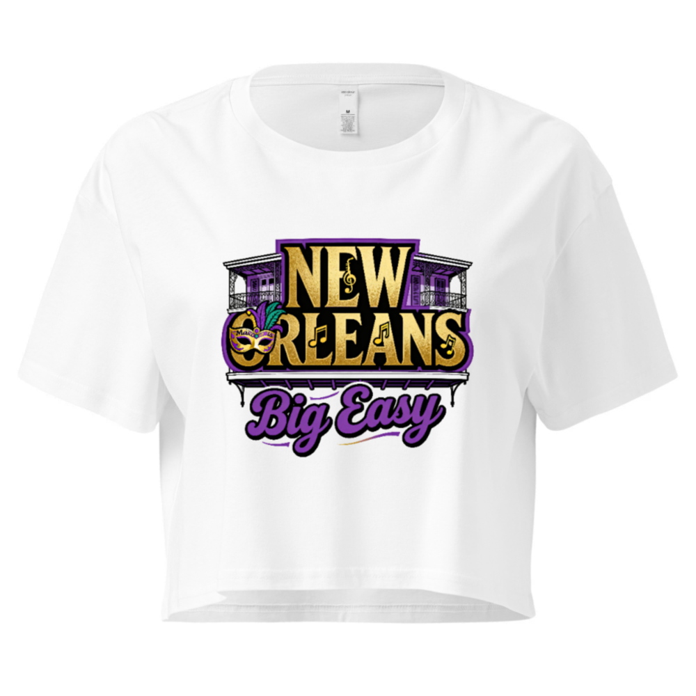 Women's New Orleans Big Easy Crop Top | Purple Gold Mardi Gras Design