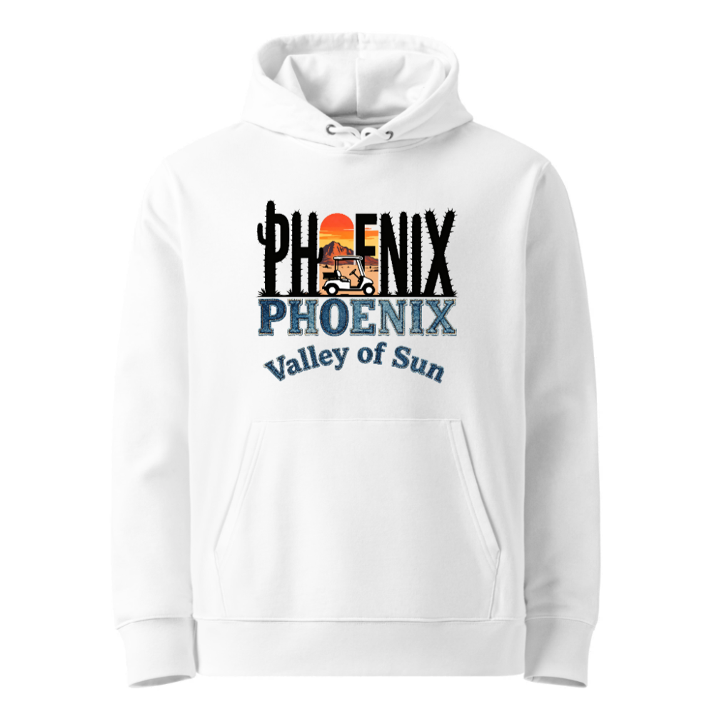 Phoenix Valley of Sun Hoodie | Eco Unisex Essential Sweatshirt with Cactus & Golf Cart Design