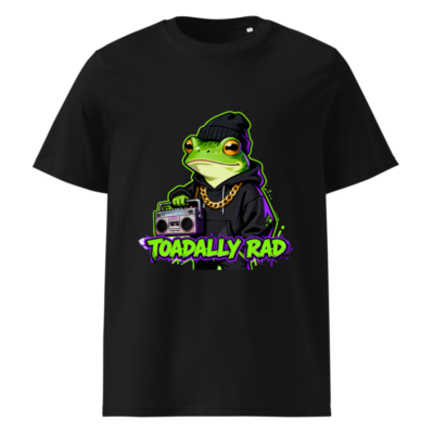 Toadally Rad Unisex Organic Cotton T-Shirt | Green Frog with Boombox & Gold Chain