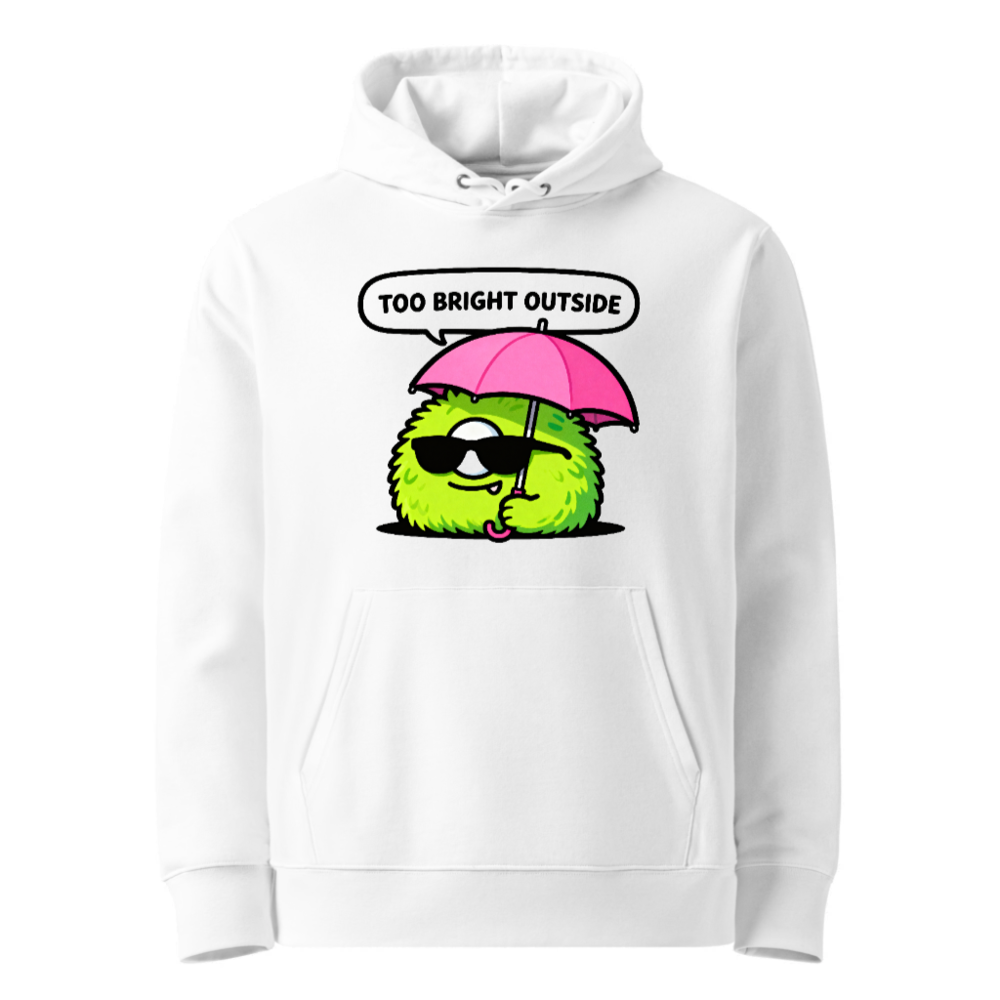 Unisex Eco Hoodie | Green Monster with Umbrella & Sunglasses - Too Bright Outside