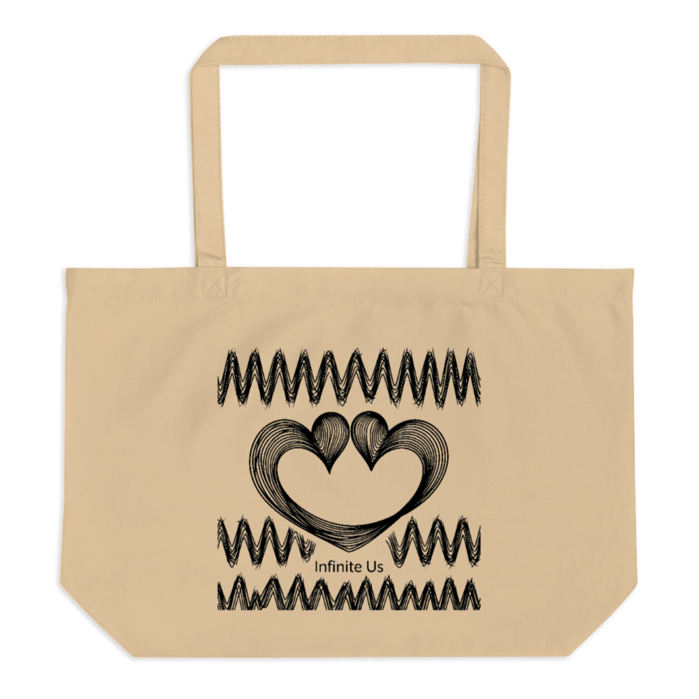 Large Organic Tote Bag | Eco-Friendly Cotton Tote with 'Infinite Us' Heart Design