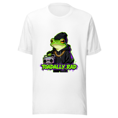 Toadally Rad Unisex T-Shirt - Green Frog with Boombox & Gold Chain, Streetwear Style