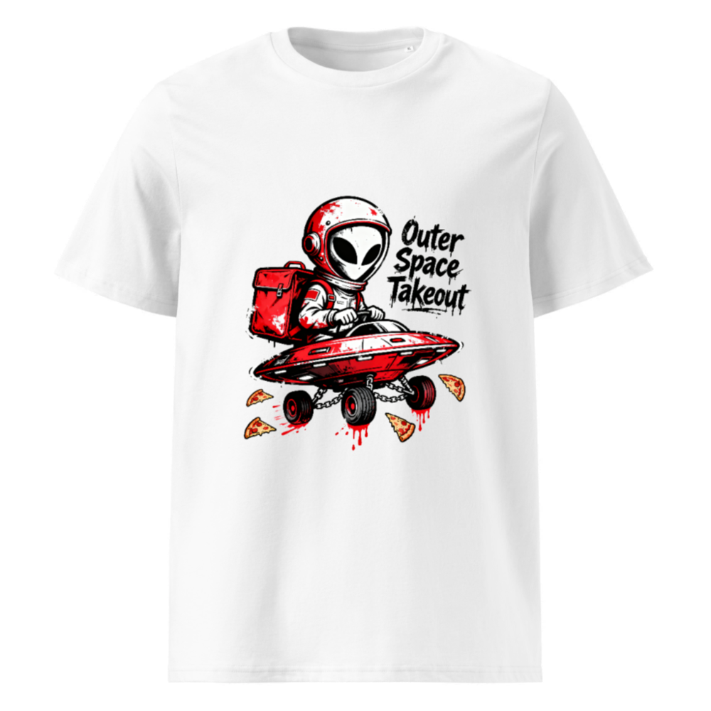 Unisex Organic Cotton T-Shirt - Outer Space Takeout Alien Pizza Delivery