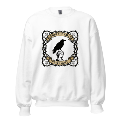 Unisex Crew Neck Sweatshirt - Quoth the Raven Nevermore, Gothic Raven & Bust Design