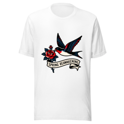 Spring Reawakening T-Shirt - Unisex Staple Tee with Bird & Rose Tattoo Design