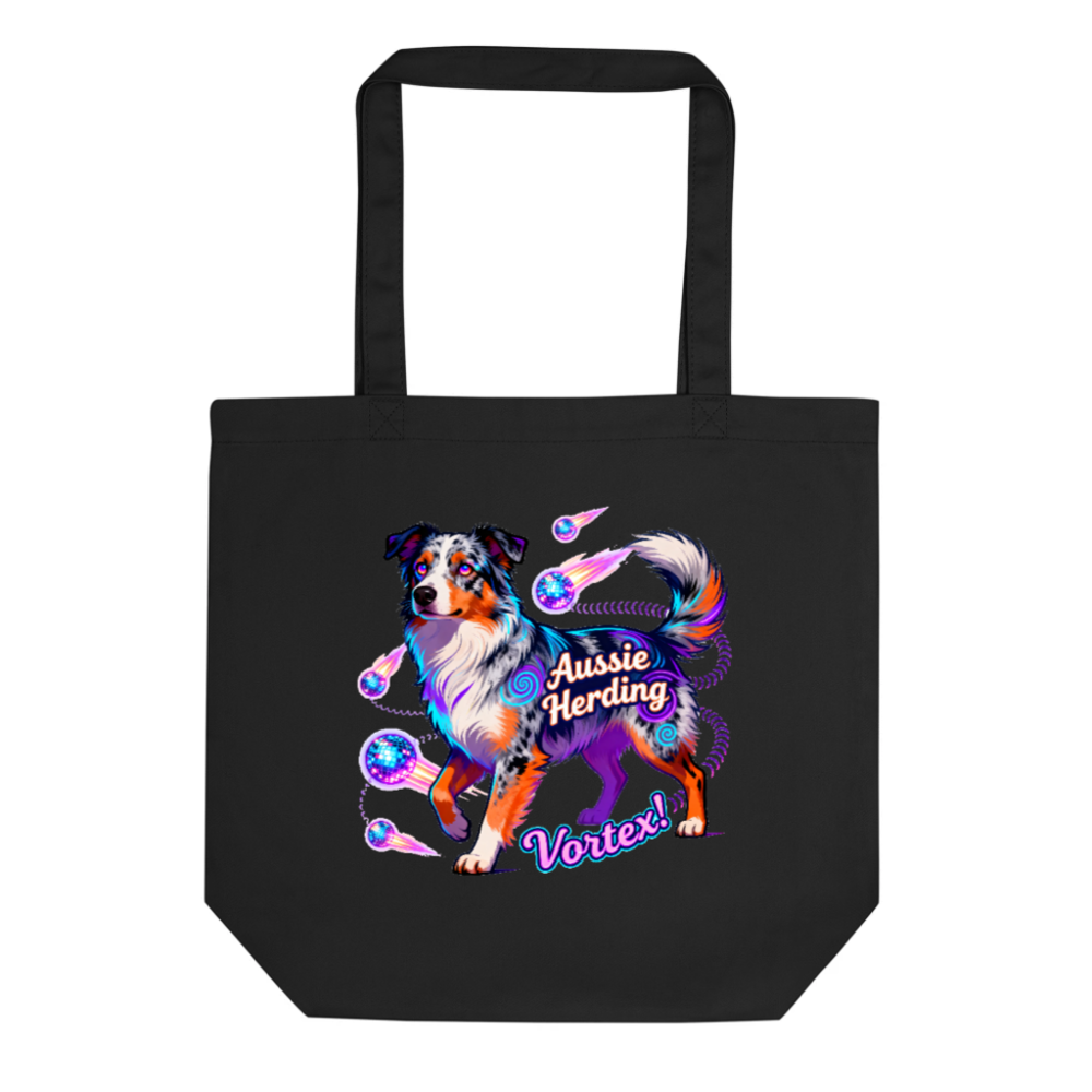 Eco Black Tote Bag | Aussie Herding Vortex! - Sustainable Canvas Tote