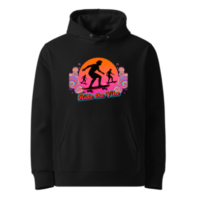 Unisex Eco Hoodie - Ride the Vibe Skateboard Design, Sustainable Soft Fabric