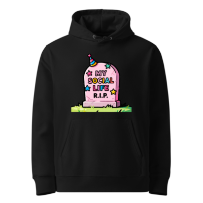 Unisex Eco Hoodie - 'My Social Life R.I.P.' Cartoon Graveyard Design