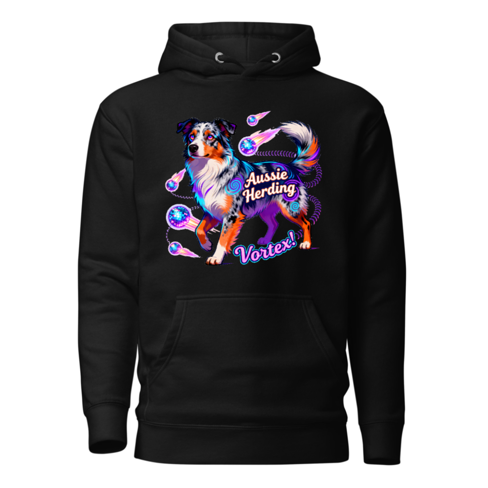 Aussie Herding Vortex! Unisex Premium Pullover Hoodie - Vibrant Dog Art